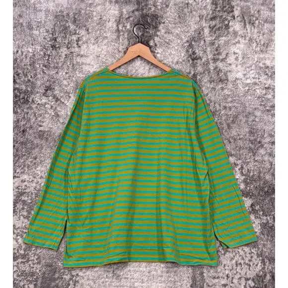 Gudrun Sjoden Top XXL Womens Organic Cotton Green Striped Long Sleeve Tunic - Picture 3 of 8